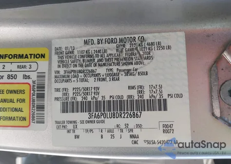 2013 Ford Fusion Hybrid Se z USA, uszkodzony, nr VIN 3FA6P0LU8DR226867